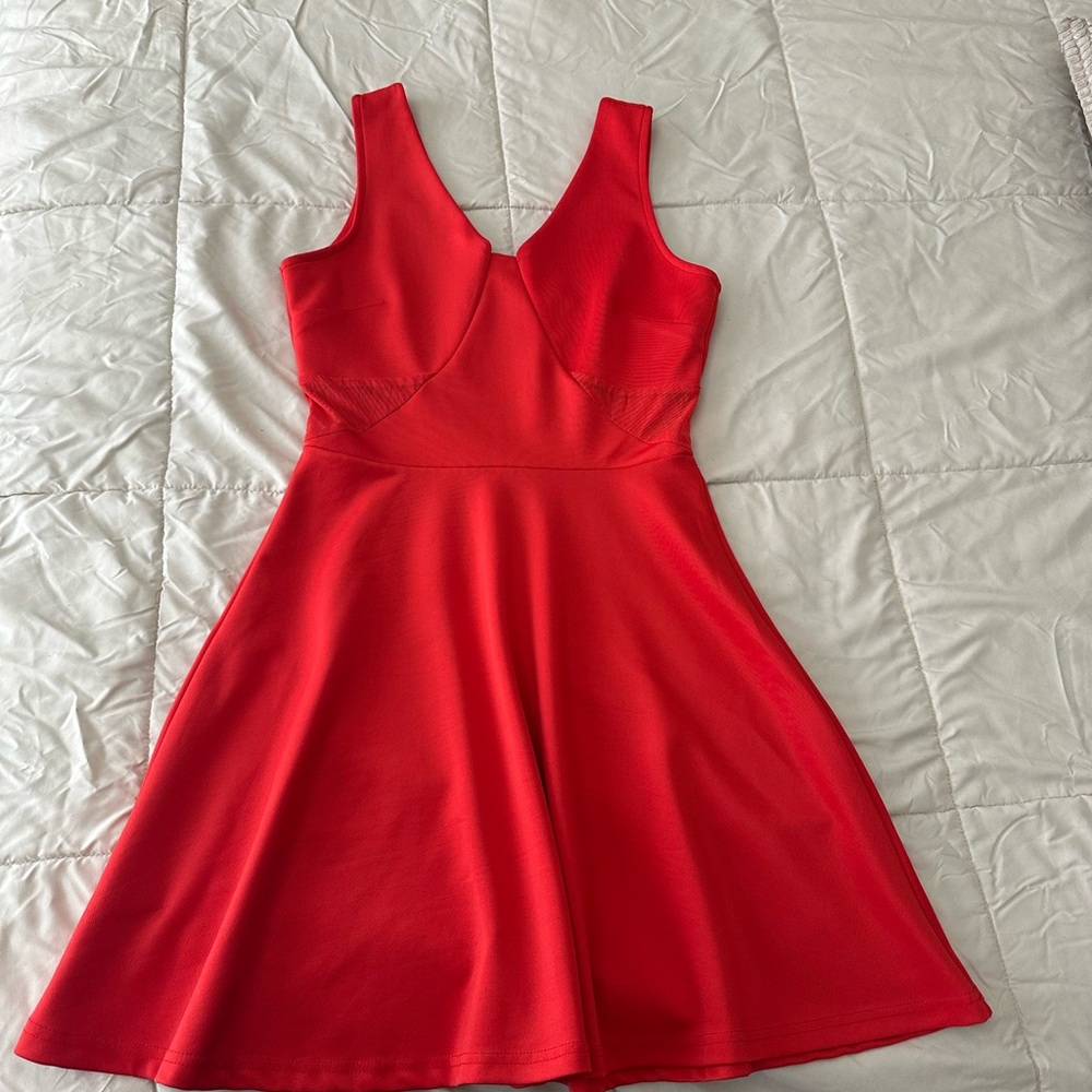 Charlotte Russe Red Orange Fit and Flare V-Neck Dress